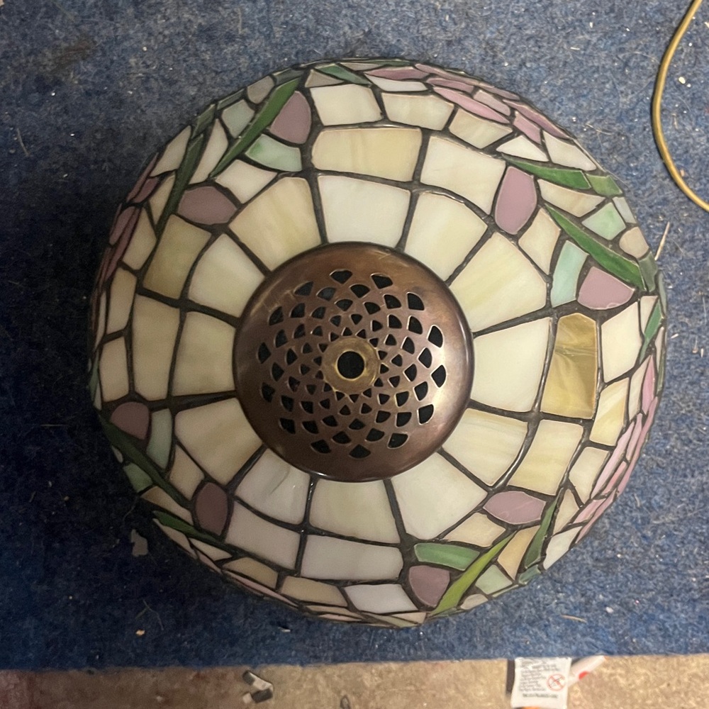 Dale Tiffany Stained Glass Lamp Shade with Pink and Green Accents - Picture 8 of 14